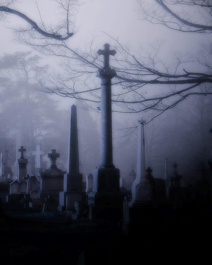 Blue Foggy Graveyard Photograph By Gothicrow Images Fine Art America