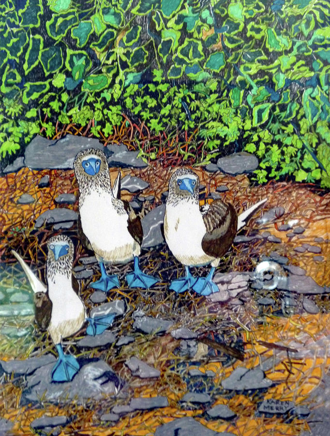 Blue-Footed Boobies Painting by Karen Merry