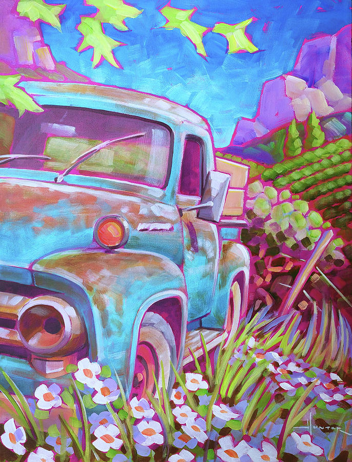 Blue Ford Painting by Larry Hunter