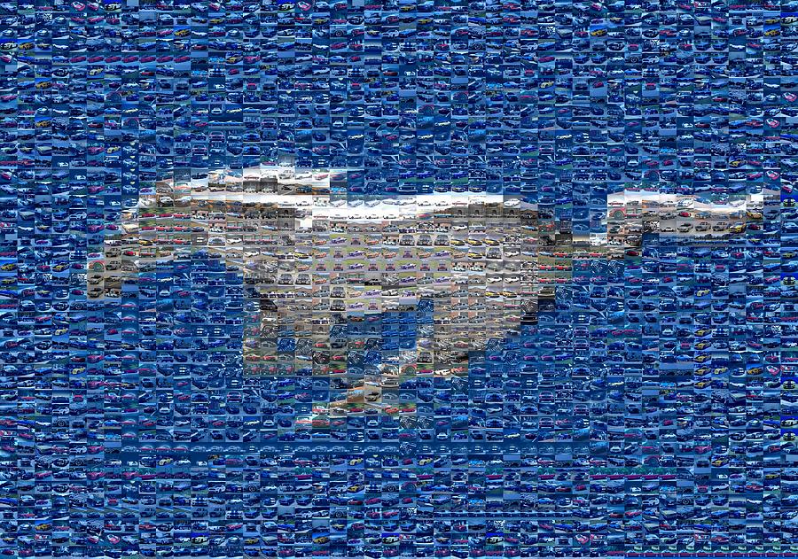Blue Ford Mustang Logo Photo Mosaic Digital Art by The Cartist - Clive Botha