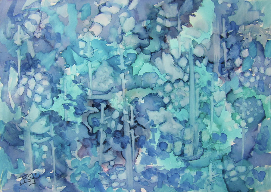 Blue Forest Painting by Jean Batzell Fitzgerald
