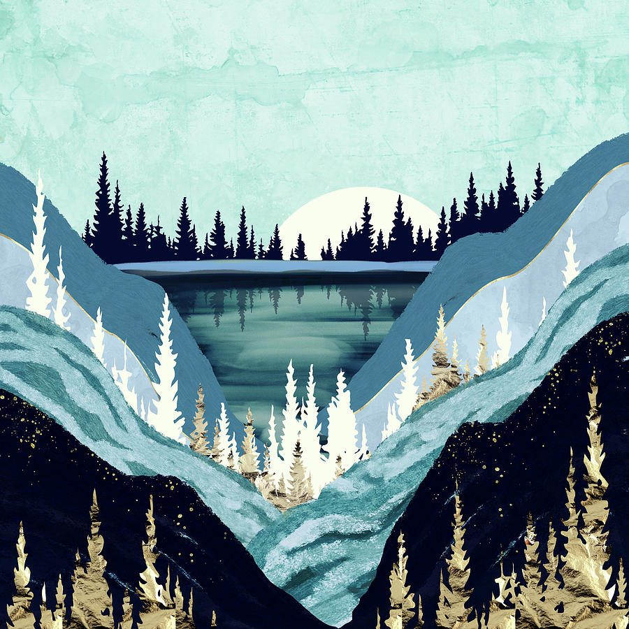 Tree Digital Art - Blue Forest Lake by Spacefrog Designs