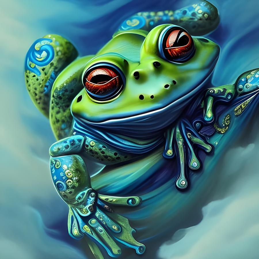 Blue Frog 2 Mixed Media by Lesa Fine