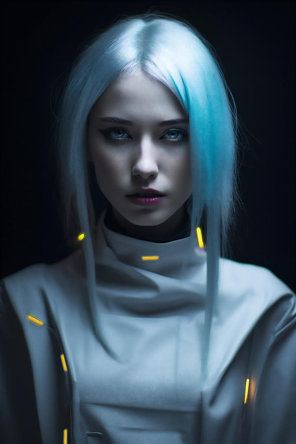 Blue future girl with yellow diodes Digital Art by Jim Brey - Fine Art ...