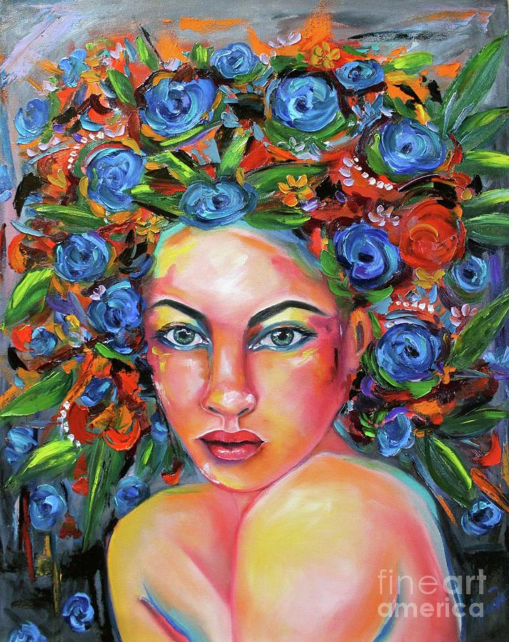 Blue Garden Godess Painting by Janice Aponte