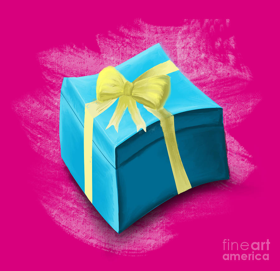 Blue Giftbox With Yellow Ribbon Digital Art