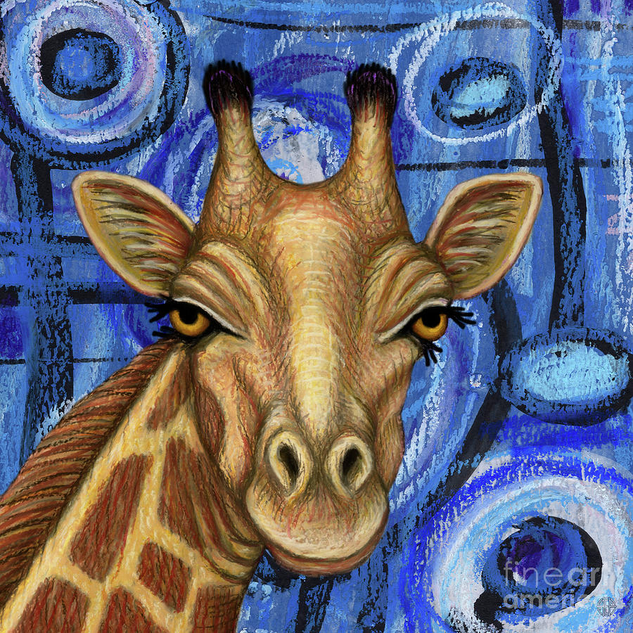 Blue Giraffe Abstract  Painting by Amy E Fraser