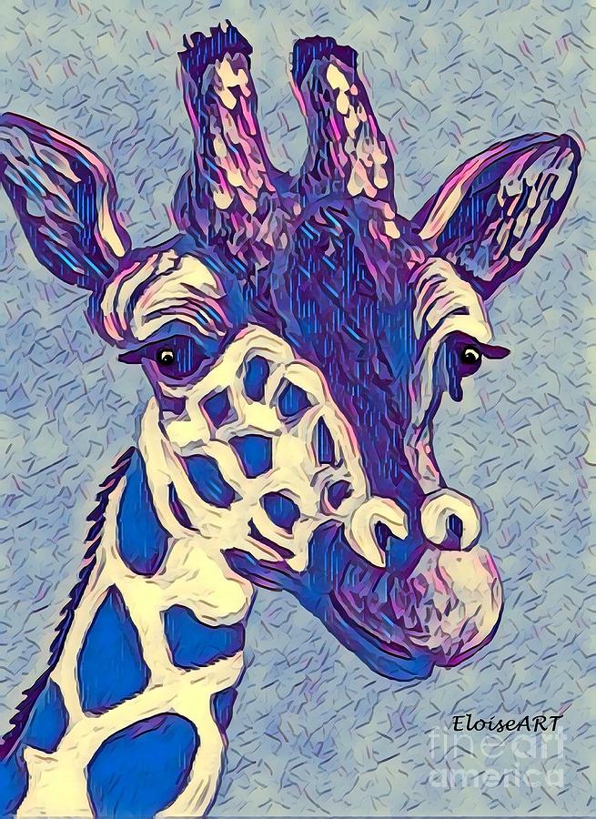 Blue Giraffe Painting by Eloise Schneider Mote