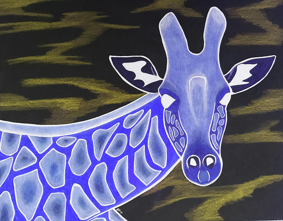 Blue Giraffe Drawing by JamieLynn Warber