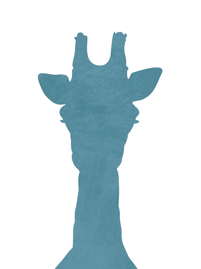 Blue Giraffe Silhouette - Scandinavian Nursery Decor - Animal Friends - For Kids Room - Minimal Mixed Media by Studio Grafiikka