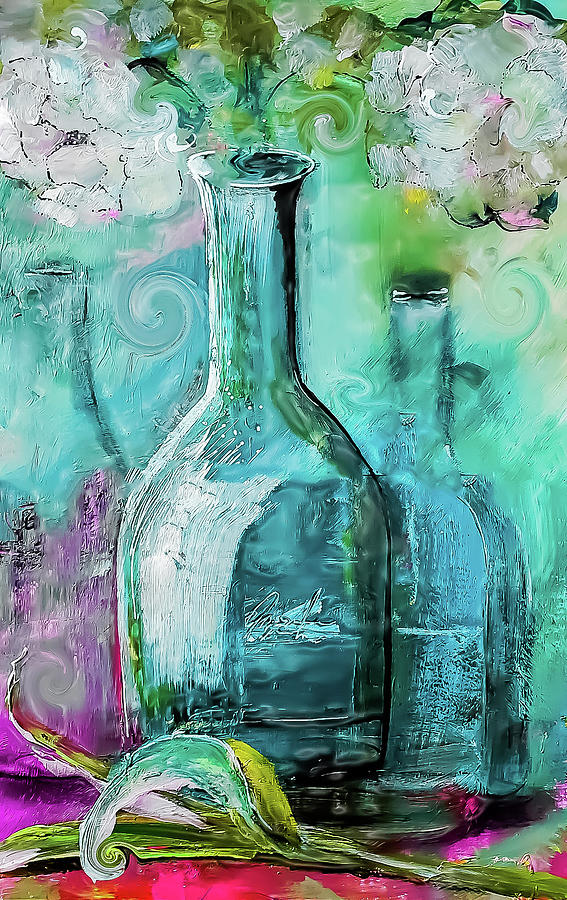 Blue Glass Floral Grunge Painting by Lisa Kaiser