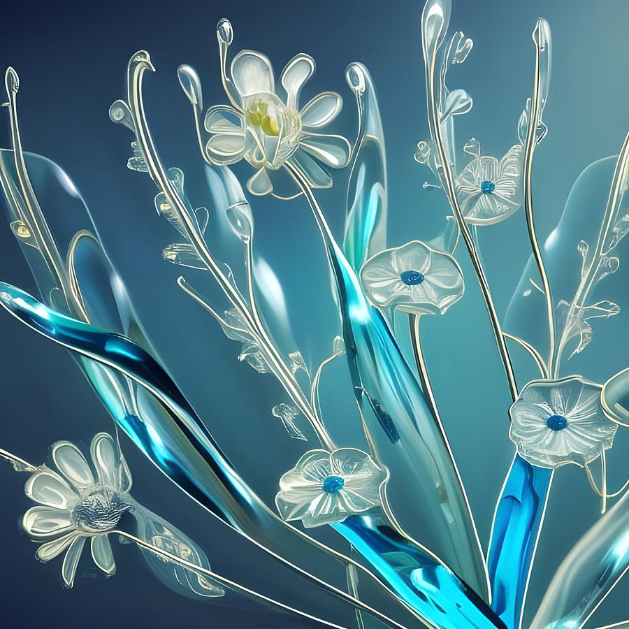 Blue Glass Flowers Digital Art by Beverly Read