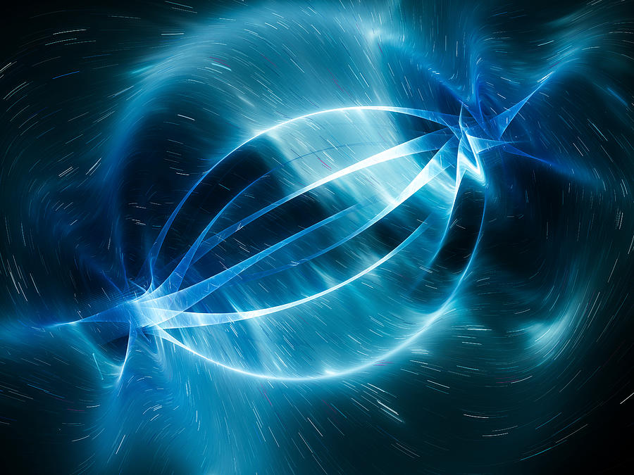 Blue glowing energy strings in space Photograph by Sakkmesterke