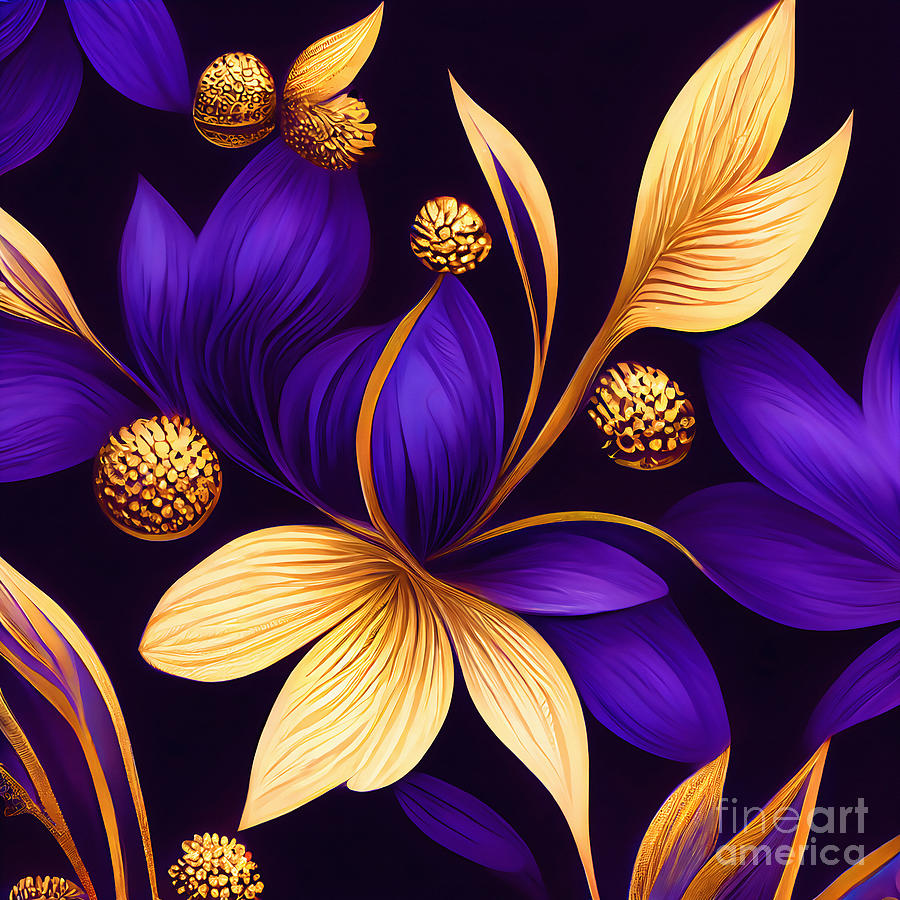 Blue gold flower Digital Art by Jirka Svetlik
