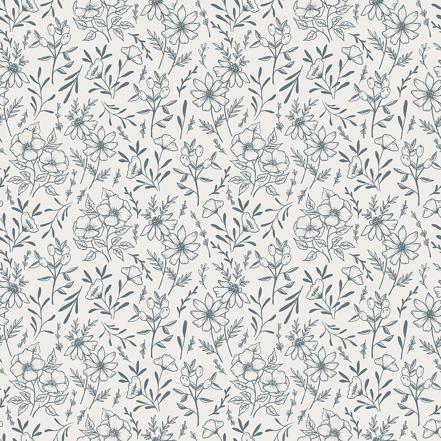 Blue Gray Flower Pattern Digital Art by Lauren Ullrich