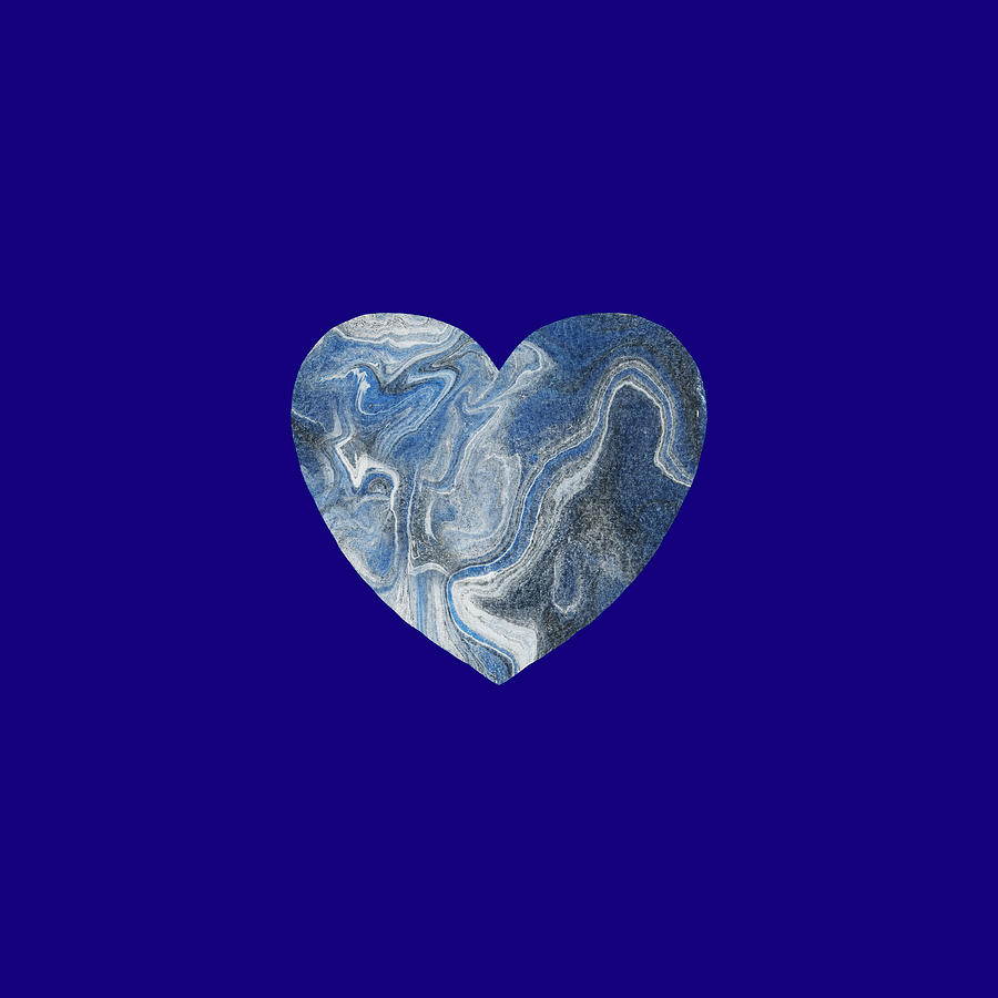 Blue Gray Marble Heart Watercolor  Painting by Irina Sztukowski