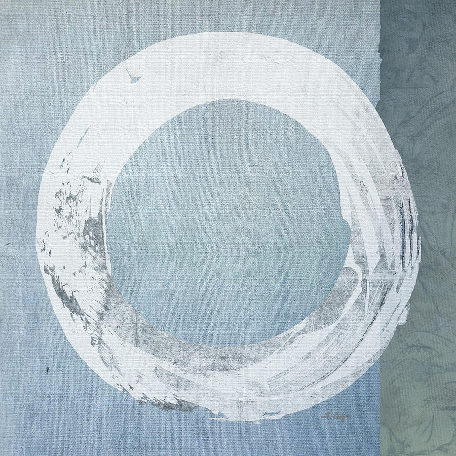 Blue Gray White Enso Art Painting by Sharon Cummings