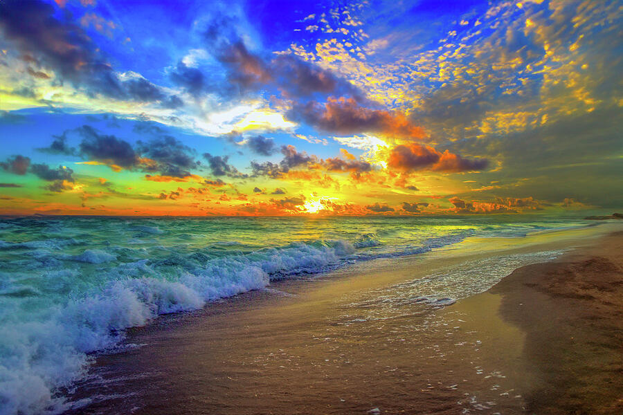 Blue Green Beautiful Beach Sunset Photograph by Eszra Tanner