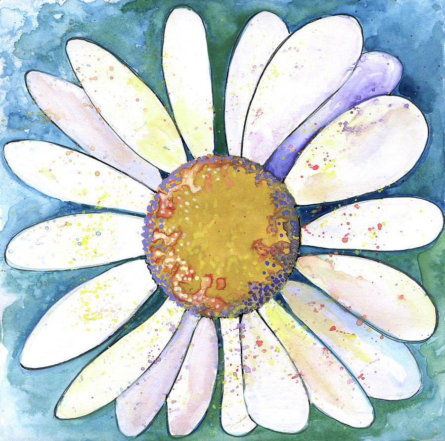 Blue Green Daisy Painting by Michele Fritz