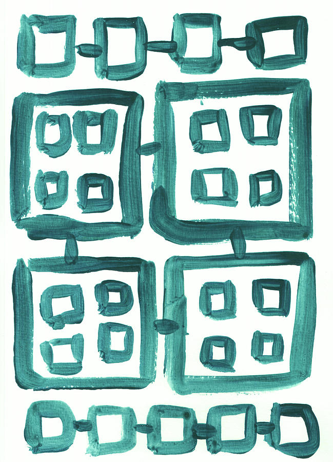 Blue-green Geometric Pattern Painting