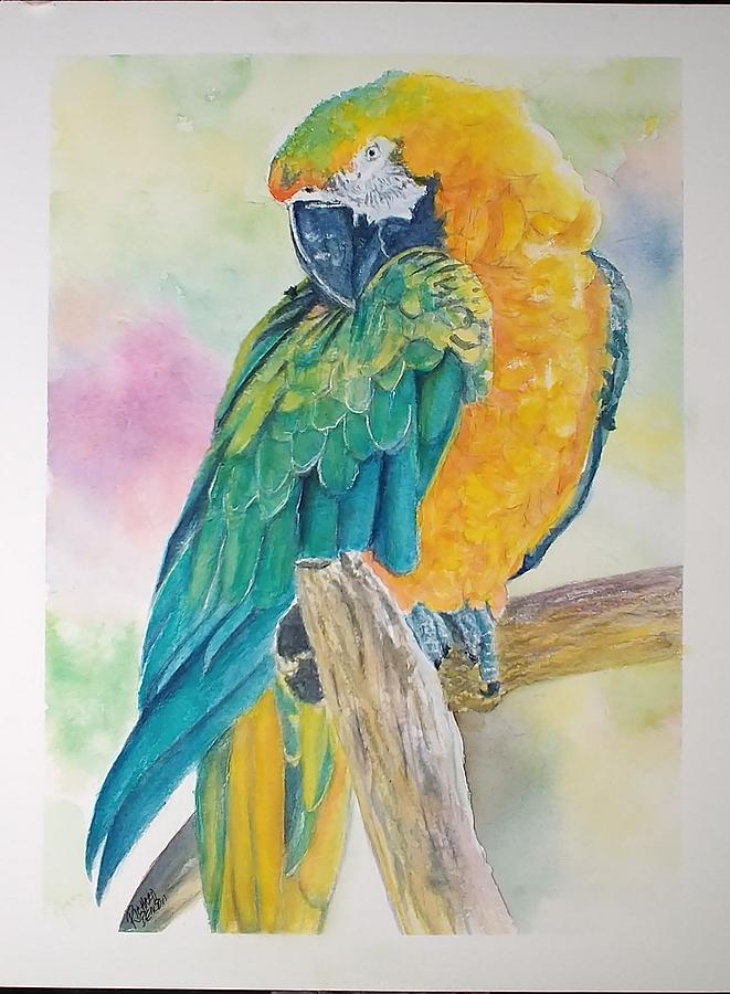 Blue Green Gold Parrot Painting by Richard Benson