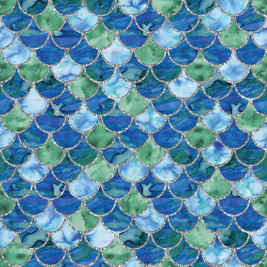 Blue Green Mermaid Scales Digital Art by Sambel Pedes