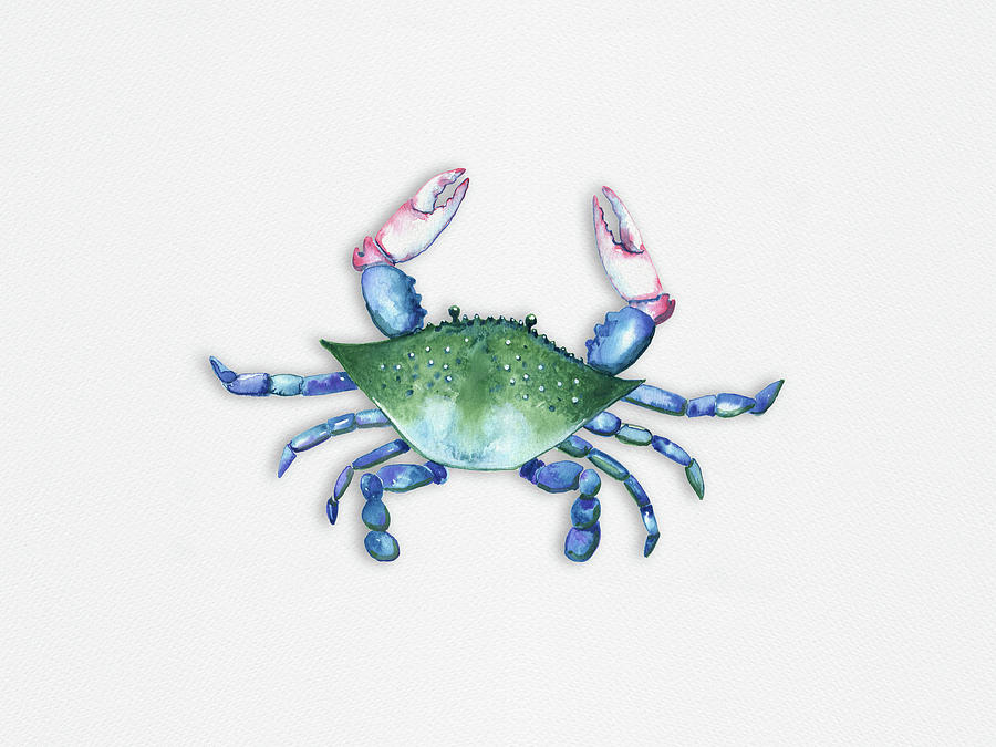 Blue, Green, Red Crab Painting by Michele Fritz