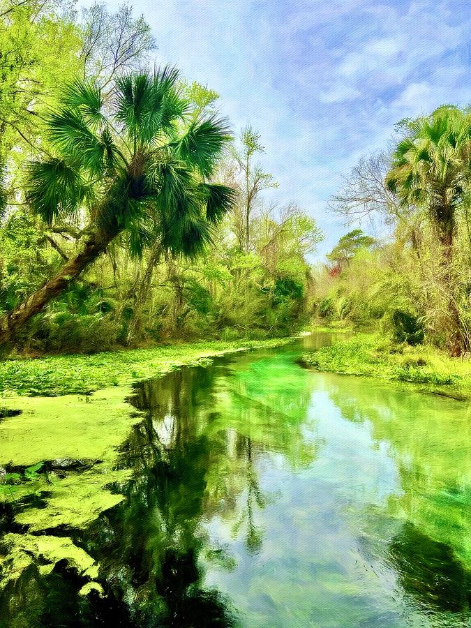 Tree Digital Art - Blue Green Springs and Palm Trees by Pamela Storch