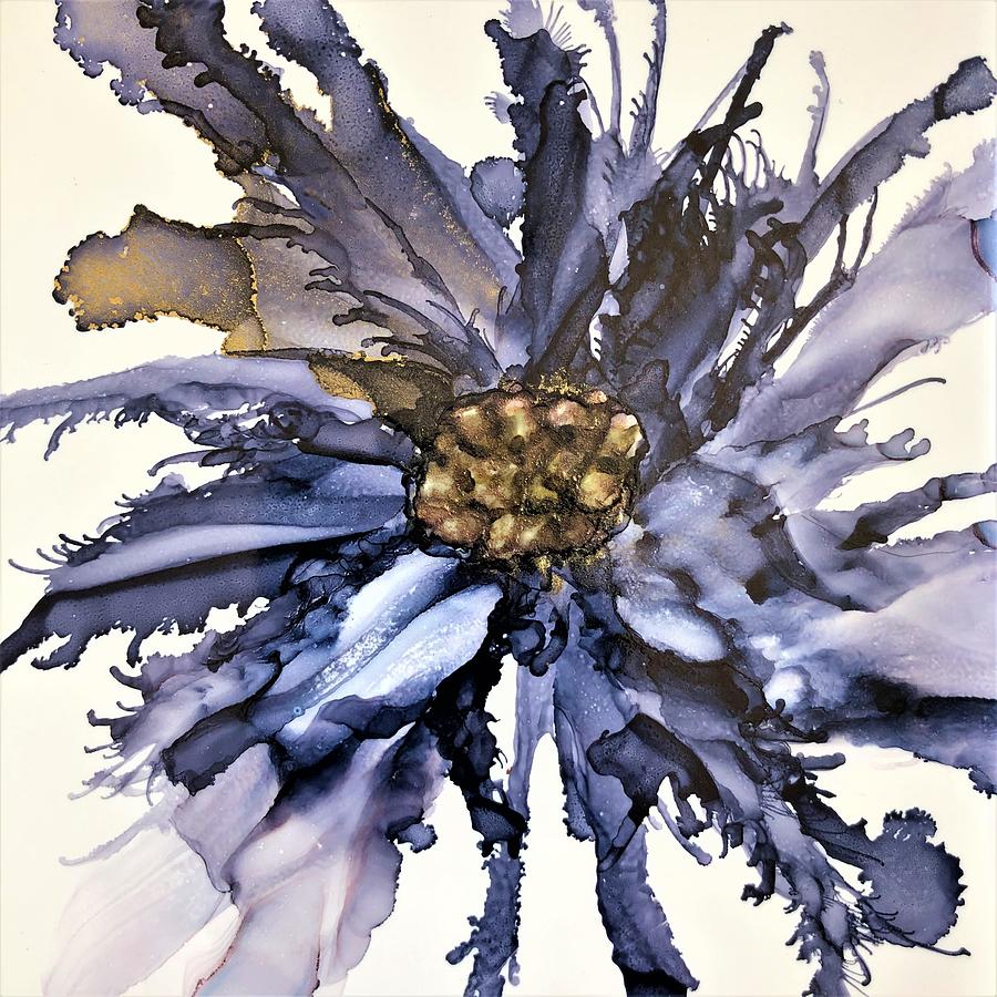 Blue Grey Flower  Painting by Rachelle Stracke