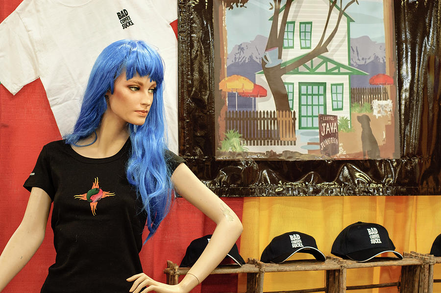 Blue Hair Mannequin at Java Junction Photograph by Mary Lee Dereske