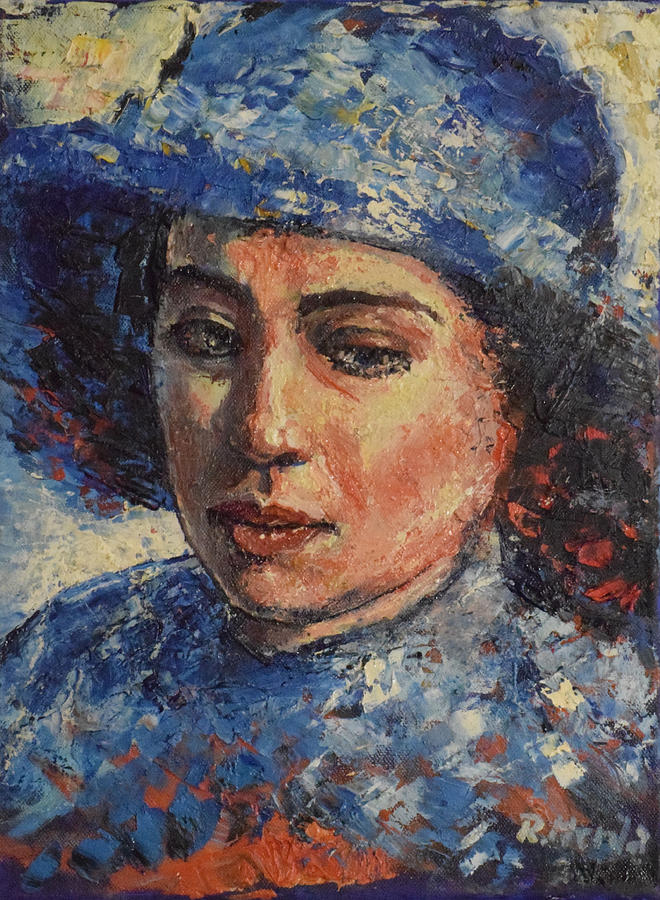 Blue Hat Woman Painting by Raija Merila