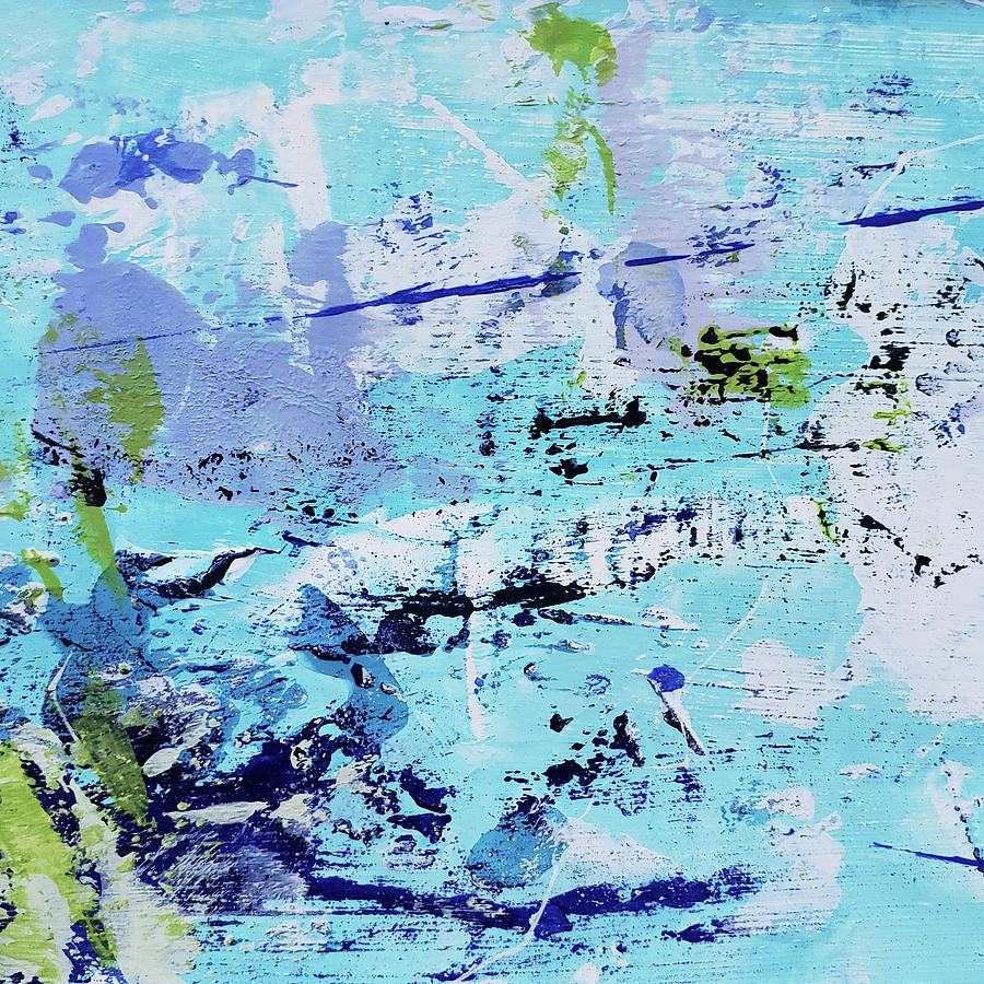 Blue Hawaii Tropical Abstract Painting Aqua Blue Purple White Painting