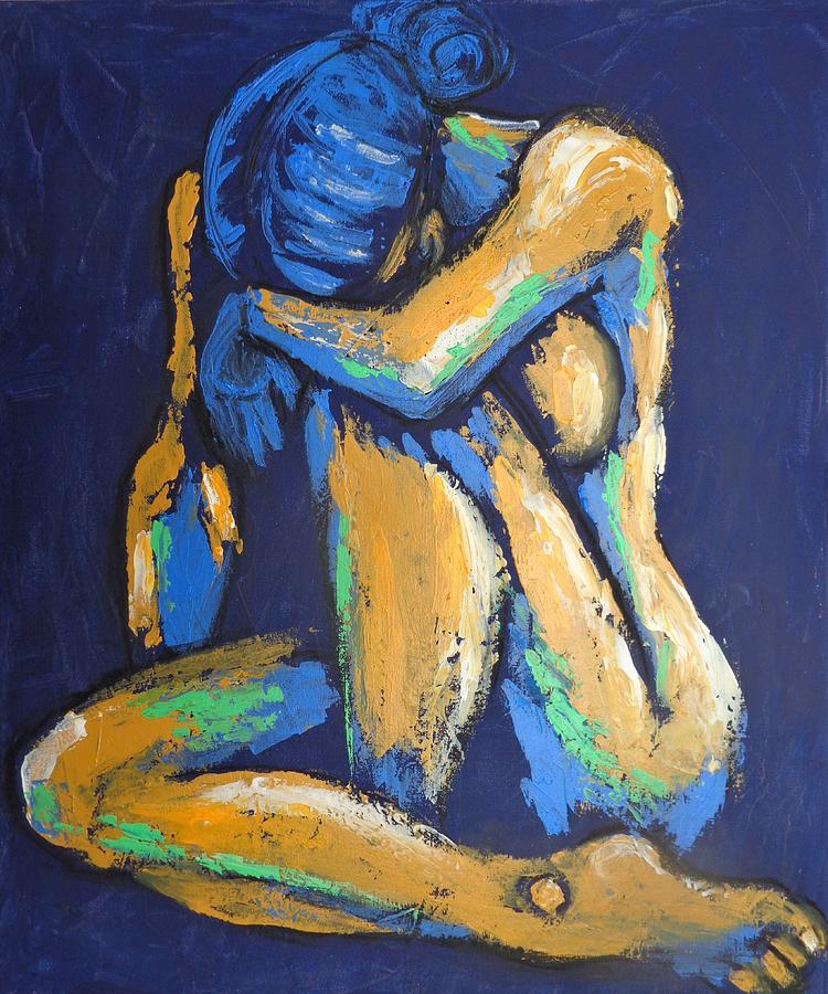 Blue Heart 4 - Female Nude Painting by Carmen Tyrrell
