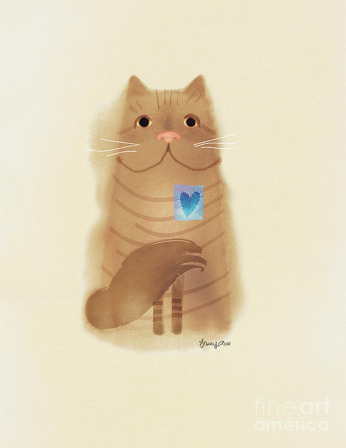 Cats, Blue Heart Cat Painting by Tracy Herrmann