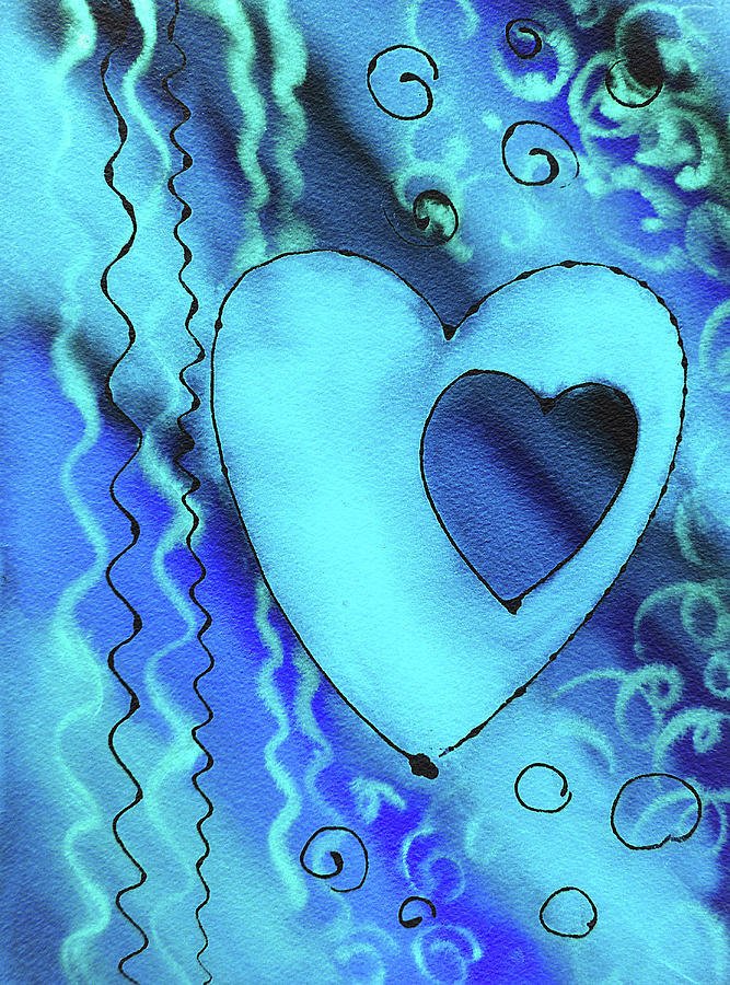 Blue Heart Watercolor Abstract Art Painting