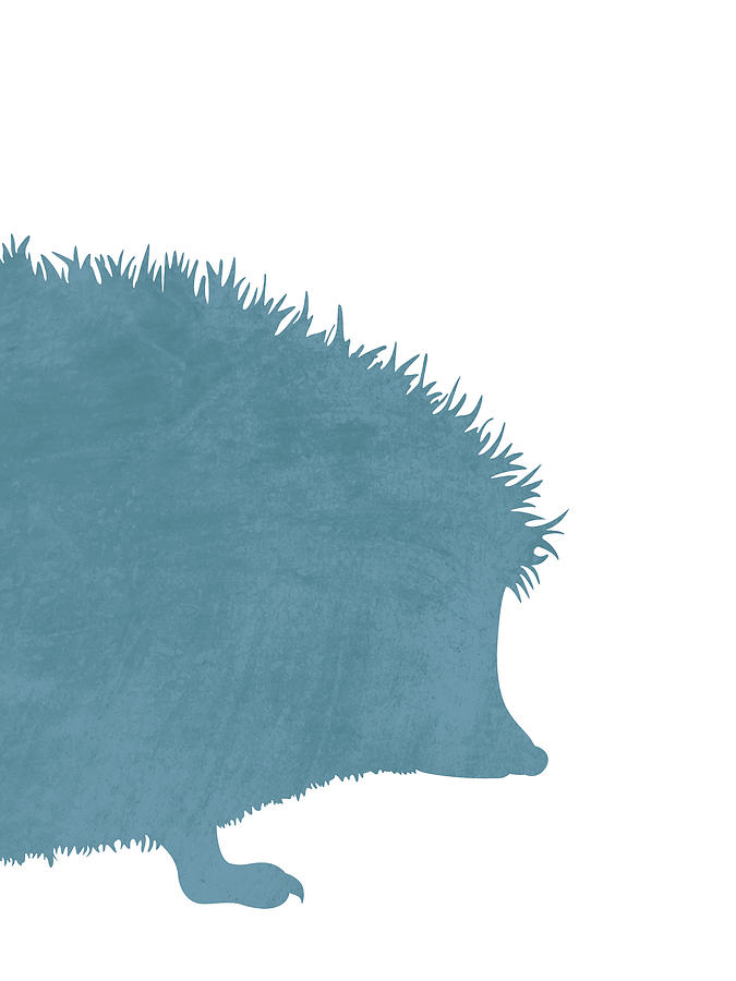 Blue Hedgehog Silhouette - Scandinavian Nursery Decor - Animal Friends - For Kids Room - Minimal Mixed Media by Studio Grafiikka