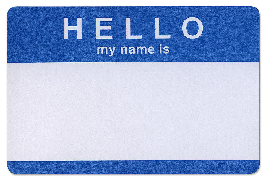 Blue Hello sticker template in white background Photograph by Belterz