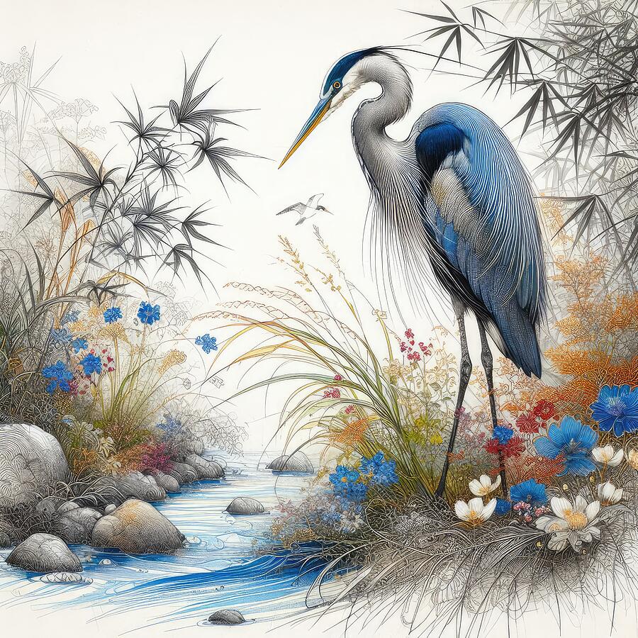 Blue Heron at Bamboo Creek Digital Art by Kim Hojnacki Blue Heron at Bamboo Creek Digital Art by Kim Hojnacki
