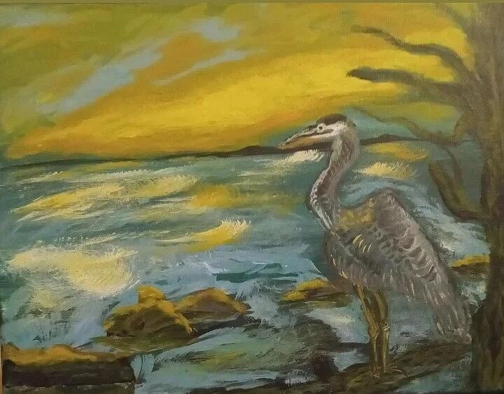 Blue Heron at Dusk Painting by Suzanne Berthier Blue Heron at Dusk Painting by Suzanne Berthier