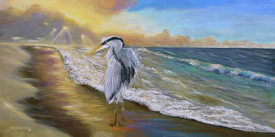 Blue Heron Beach Painting Painting by Ken Figurski