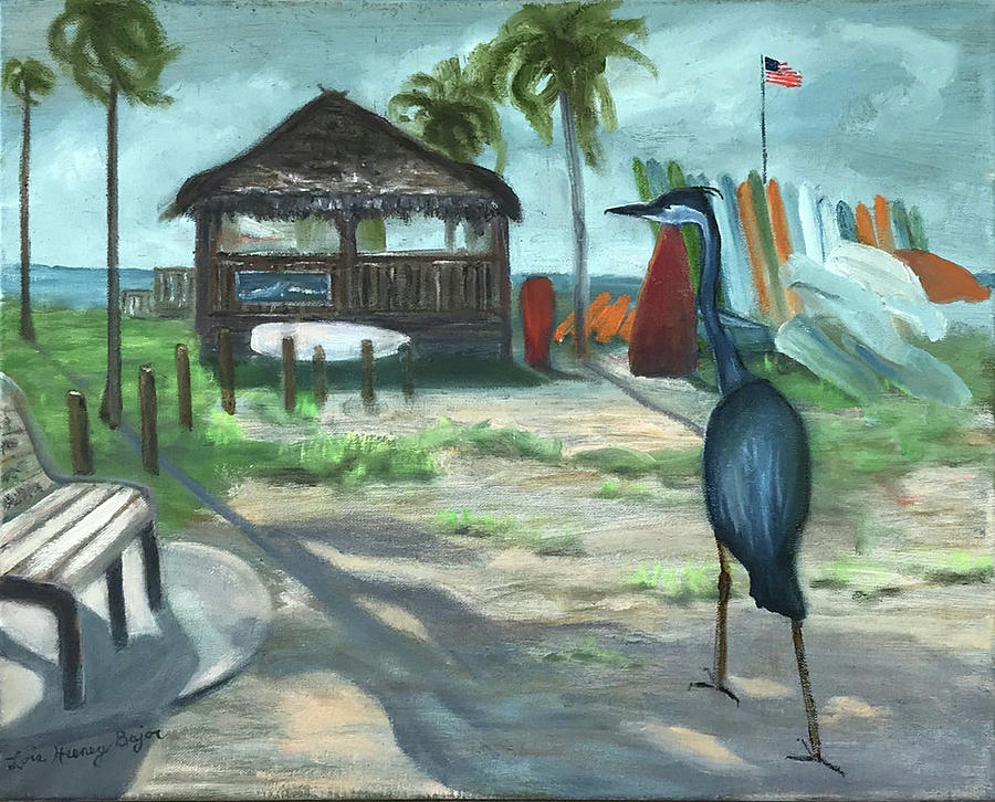 Blue Heron Painting - Blue Heron Beach Shack by Lois Bajor Blue Heron Painting - Blue Heron Beach Shack by Lois Bajor