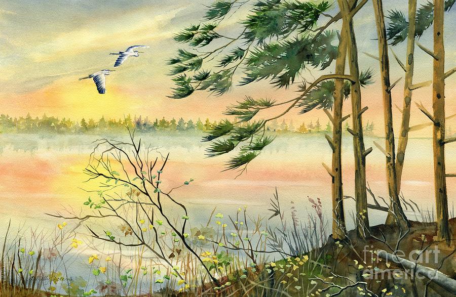 Blue Heron Couple Flying Home Painting by Melly Terpening