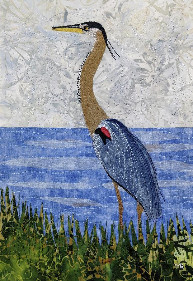 Blue Heron in Reeds Tapestry - Textile by Martha Ressler
