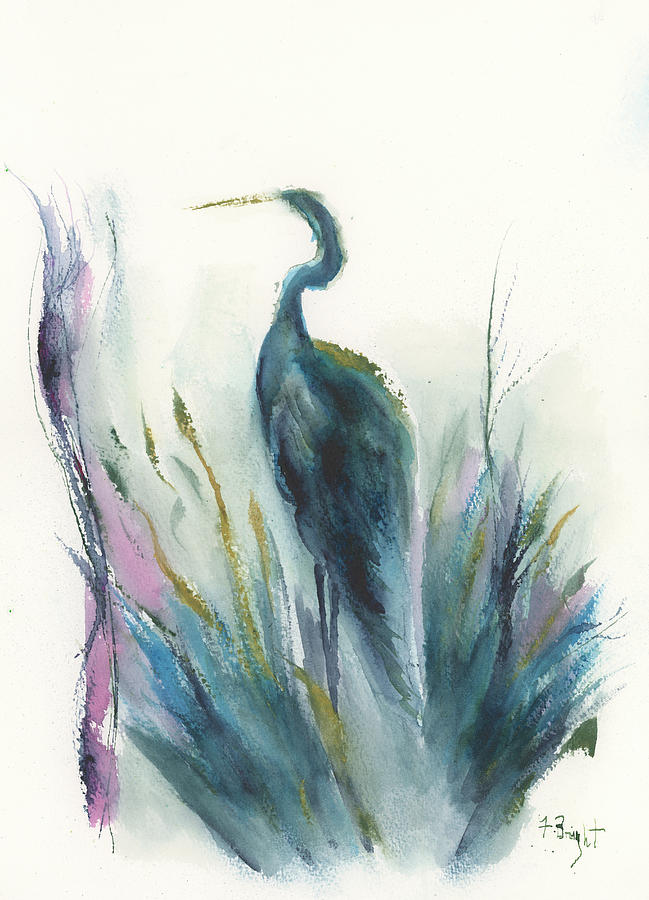 Blue Heron In The Grass Painting by Frank Bright