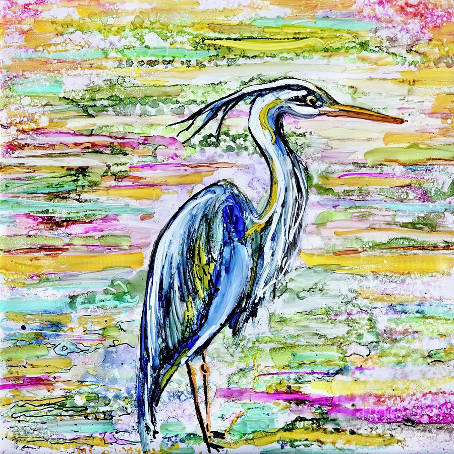 Blue Heron- Ink Abstract Painting Painting by Patty Donoghue