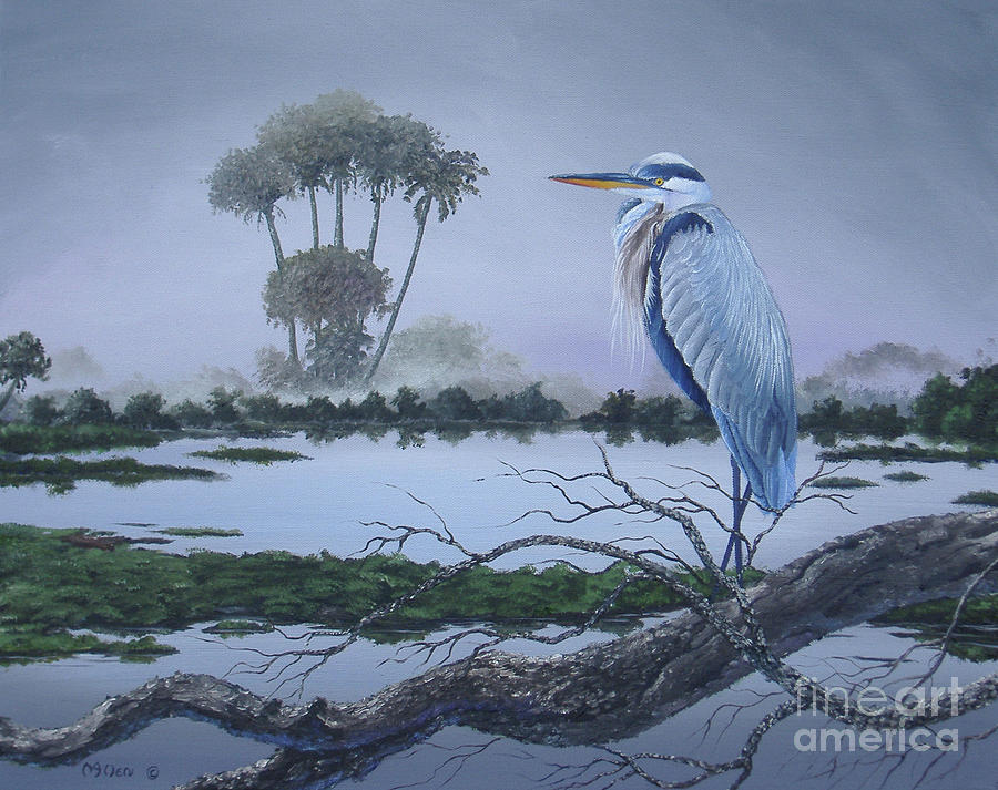 Blue Heron Painting by Michael Allen