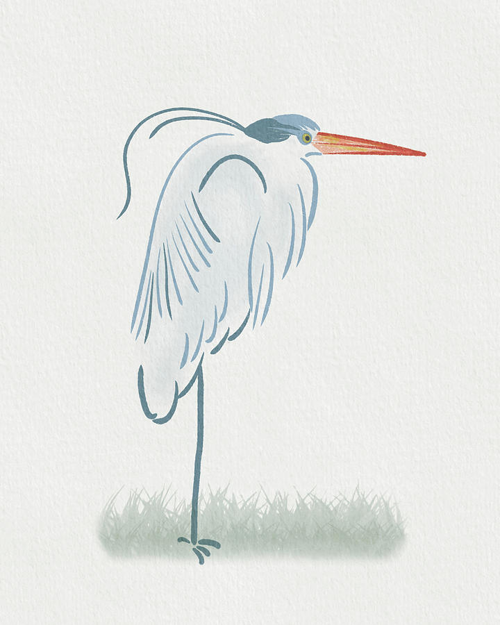 Blue Heron Minimal - Classic Stoic Pose Drawing