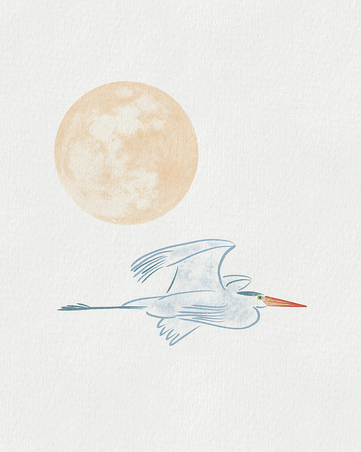 Blue Heron Minimal - Moon Flight Drawing