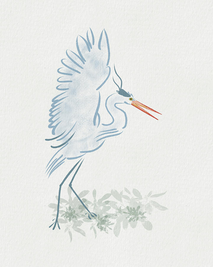 Blue Heron Minimal - Treetop Landing Drawing