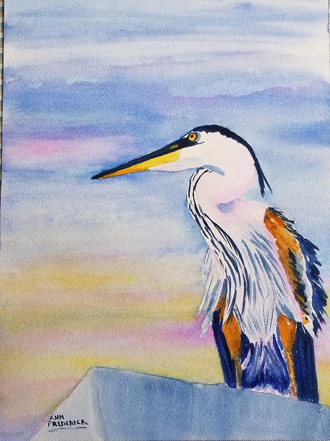 Blue Heron of Destin Painting by Ann Frederick